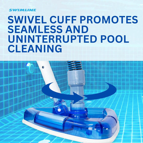 Spiral Wound Pool Vacuum Hose With Kink Free Swivel Cuff 1.25 Inch By 21 Feet For Inground Pools attached to vacuum head