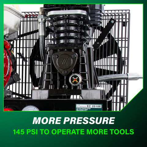 Gas Powered Wheeled Air Compressor, With 8 Gallon Tank, 116 To 145 PSI, Honda GX Engine, Cast Iron Cylinder close-up