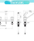 Dimensions of Two Handle Kitchen Faucet With Side Spray In Polished Chrome For Easy Control And Quick Cleanup
