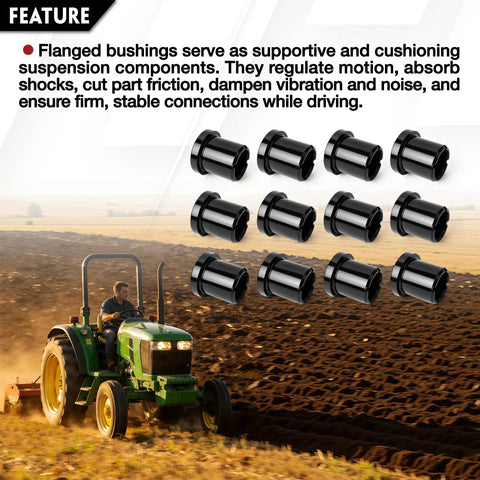 Kick The Dust With These Heavy Duty 12 Pc Suspension Bushings Upper Lower A Arm Isolators Fit John Deere Gator Xuv 625i 825i 855D 4x4 5E 6E 6D, showcasing black flanged bushings on farm equipment.