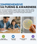 No Sweat Water Bacteria Test Kit Six Pack showing family engaging in microbial activity experiments with agar plates.