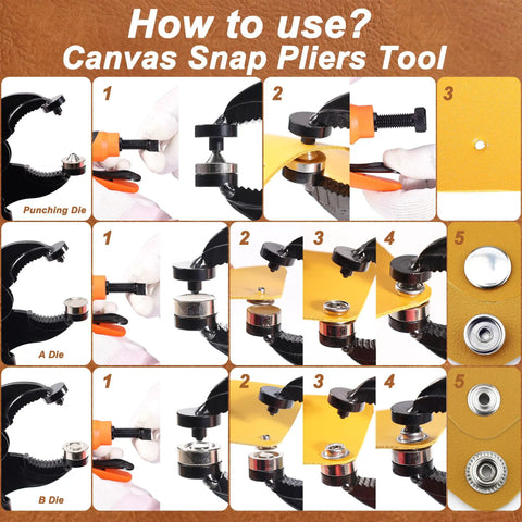 Step-by-step guide using Heavy Duty Canvas Snap Kit With 465 Pcs Boat Cover Snaps 15mm Marine Stainless Fasteners Five Color Options Snap Fastener Tool With Replaceable Die Head Easy Install For Boat Covers Tarps Fabric And Canvas Repairs.