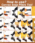 Step-by-step guide using Tough As Nails Snap Fastener Tool Kit With 405 Pcs Boat Cover Snaps on fabric with ergonomic pliers.