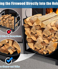 Indoor Firewood Rack And Log Holder With Wood Carrier, Powder Coated Steel Construction, Holds Up To 110 Pounds filled with logs