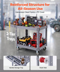 Heavy Duty Rolling Utility Cart 550 Lb Capacity, 2 Tier Service Cart With 360 Degree Swivel Wheels And Brakes On Two Front Casters, Built Tough Plastic Trays, Garage Workshop Organizer Gray
