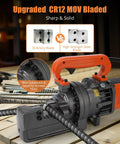 Heavy Duty Electric Hydraulic Rebar Cutter 1700W Puts Out #8 Bar Steel In Seconds With Pure Copper Motor And Easy Carry Case For Construction Pros with CR12 MOV blade.