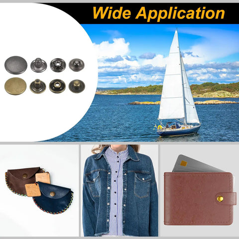 Built Legit Tough 20mm Leather Snap Button Fastener Kit Featuring Four Quick Installation Tools In Classic Bronze And Cool Gunmetal Finishes.