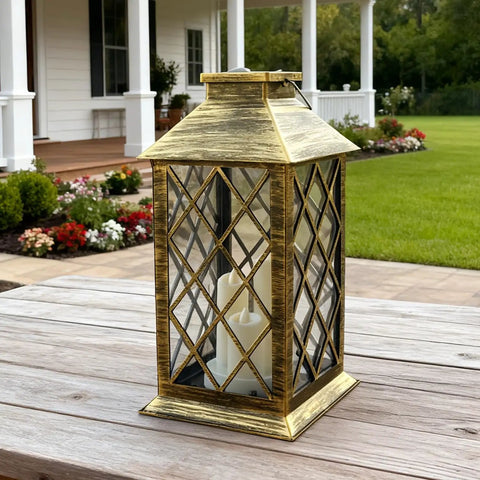 Outdoor Solar Lanterns Hanging Lantern PVC Waterproof 3 LED Flickering Flameless Candles For Patio Garden Table Decor Party 1 Pack With Easy S Hook Upgrade For Lit Night Ambiance on a wooden table