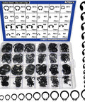 External Retaining Ring And E Clip Set Kit With 2.0 To 12 Millimeter Rings And M5 To M16 E Clips, 420 Piece Carbon Steel Circlip Assortment, Hardened Black Oxide Finish For Shafts And Grooves, Pro Grade For Machinery Tools And Home Repairs