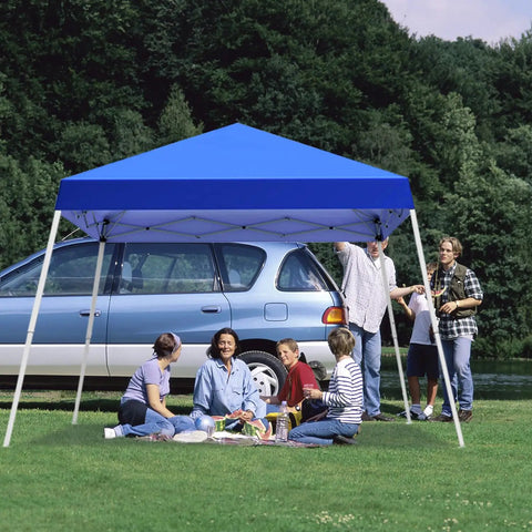 Pop Up Canopy Tent 10x10 Ft With Slant Leg Frame, No Hassle Setup Gazebo Shelter for patio deck garden and beach, blue.