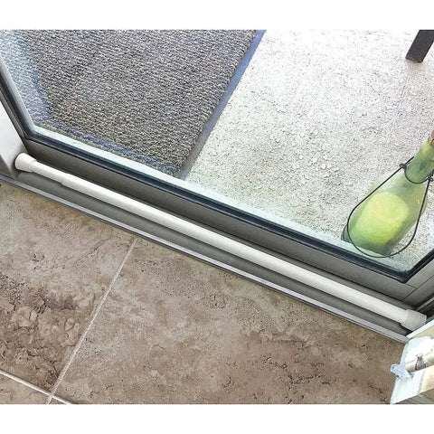 Sturdy Steel Sliding Door Security Bar That Will Not Bend Or Pop Out Adjustable From 26.5 Inches To 51 Inches Easy Install For Extra Home Security Fits Most Doors Durable Locking Design installed on sliding glass door