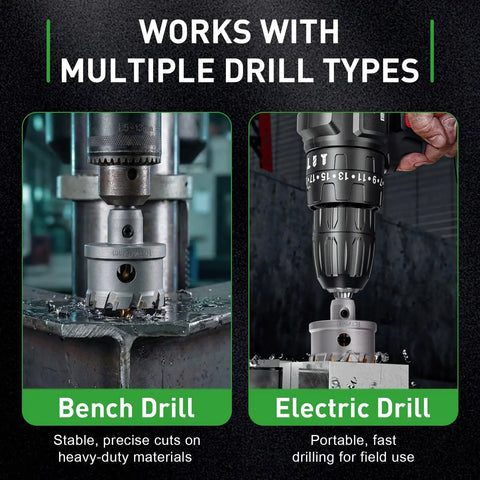 18 Pc Metal Hole Saw Kit with TCT Carbide Teeth used with bench and electric drills on metal surface