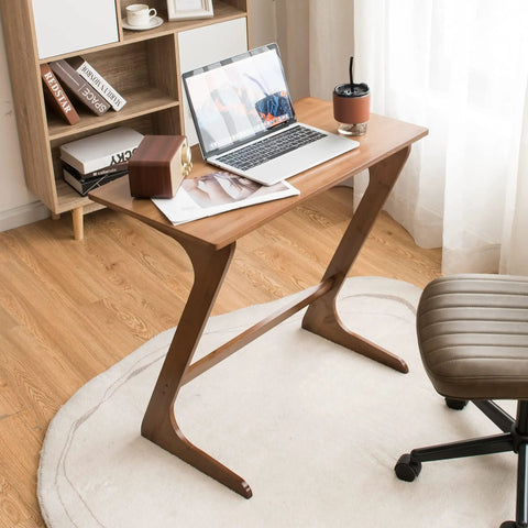 Bamboo TV Tray And Sofa Side Table With Z Shaped Design 30 By 16 Inch Tabletop Space Saving Snack And Laptop Desk in living room setup