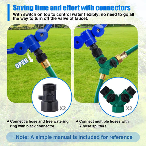Two Pack 360 Degree Tree Water Sprinkler Ring Kit Adjustable Root Irrigation with Y Hose Splitters
