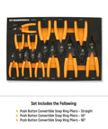 12 Piece Convertible Push Button Snap Ring Pliers Set With Foam Tray Includes 0.038 In 0.047 In 0.07 In 0.09 In Tips