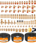 CheeMuii brass DOT air line fittings kit with 3 rolls of 100ft hoses; assorted 1/4, 3/8, 1/2 in push-to-connect fittings