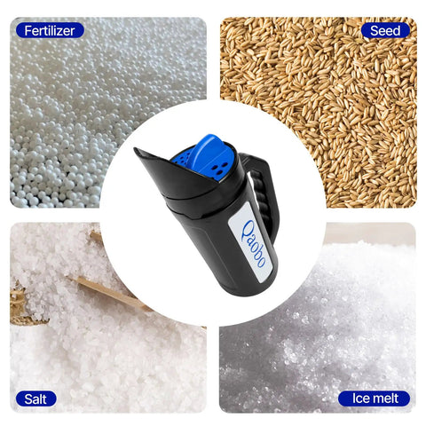 Three Setting Handheld Spreader for Lawn and Garden Fertilizer Grass Seed Salt and Ice Melt with sample materials