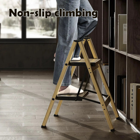2 Step Foldable Aluminum Stool Ladder For Home Use, Lightweight And Compact, No-Hassle Easy Open Fold, Sturdy And Versatile Reach To 24-Inch, Ideal For Cabinets and shelves
