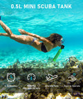 Diver using Portable 0.5L Mini Scuba Tank Kit With Dual Tanks And Pump, 3000 PSI Max, Reusable Diving Gear In Ocean