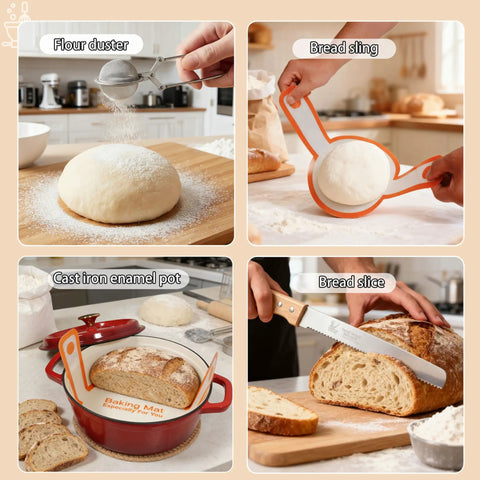All-In-One Sourdough Starter Kit With Enameled Cast Iron Dutch Oven, Digital Scale, And 4 Banneton Proofing Baskets in use