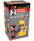 Box packaging for Heavy Duty 2-Ton Hydraulic Bottle Jack With 4,000 Lb Lift Capacity, Adjustable Top Screw, Includes Handle, Yellow.