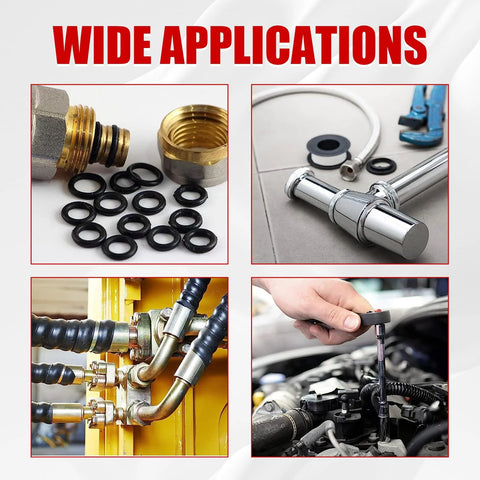 Ziciner 225-piece O-ring kit; black rubber seals with brass fittings (front view)
Ziciner 225-piece O-ring kit; rubber gaskets for plumbing and automotive use (side view)
Ziciner 225-piece O-ring kit; close-up of assorted black rubber o-rings (close-up)
Ziciner 225-piece O-ring kit; hand applying seal in engine bay (installed view)