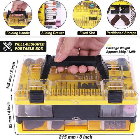 One-Stop Rotary Tool Accessories Kit With 419-Piece Set for One-Eighth Inch Shank Bits with portable storage box