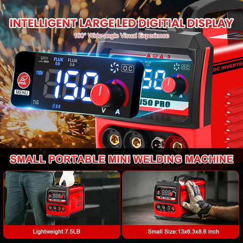 Three In One MIG TIG Stick Welder Portable 110V Inverter with LED Display and Auto Darkening Goggles for home and auto repairs.