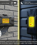 Weatherproof outdoor electrical box with IP54 protection six cable entry ports protective outlet cover for power strips and holiday lights.