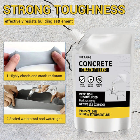 Self Leveling Concrete Crack Filler For Driveways And Patios, No Fuss High Elasticity Sealant shown in flexible pouch