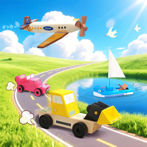 DIY Wooden Build Art Crafts Kit 3 Pack For Kids Ages 4 To 12 Make Your Own Car Boat Plane Movable Wooden Toys STEM Educational Toy Set