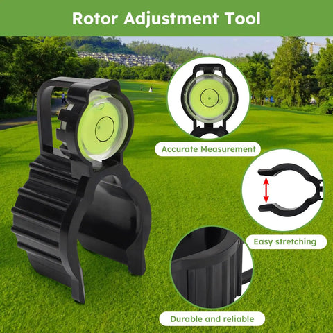 Must Have Pro Grade Hold Up Tool With Bubble Level And Rotor Adjustment Compatible With Rain Bird Sprinkler Head Series 5000 5500 7005 8005 And More 1 Pack Durable High Density Material Built For Precision, front view on grass.
