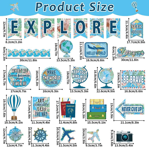 Travel The Map Bulletin Board Set For Classroom Decor With World Map Borders Adventure Cutouts Product Size Details