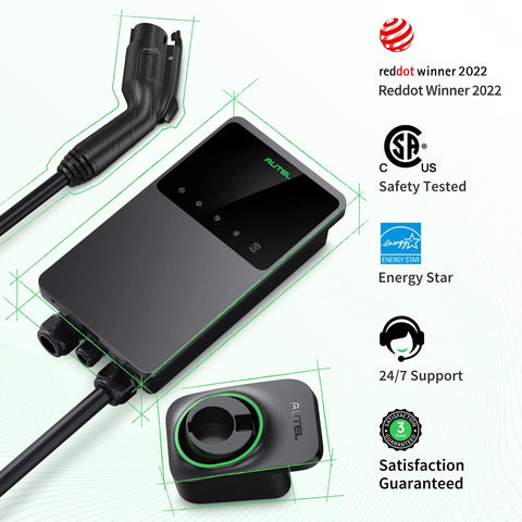 Smart Level 2 EV Charger Up To 50 Amp 240 Volt Indoor Outdoor Car Charging Station With J1772 Connector, awards and safety icons