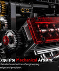 Mechanical V8 Engine Model Kit With Transparent Display 478 Pieces Realistic Piston And Crankshaft Motion Totally Hands On STEM Project Collectible Desk Decor, close-up red clear engine detail