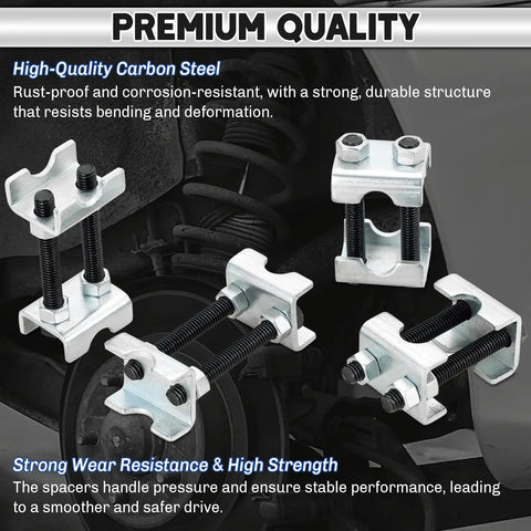 Heavy Duty 4 Pack Coil Spring Spacers With Two Way Adjustable Setup To Custom Lift Or Lower Your Truck Stance Using Built Tough Rust Free Carbon Steel, showcasing durable construction.