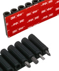 Heavy Duty Drill And Impact Driver Bit Holder With Silicone Bandolier And 3M Adhesive Universal Pro Grade Quick Change Bit Organizer For Fast Access 10 Slot Drill Accessories showing close-up of silicone slots and 3M VHB tape.