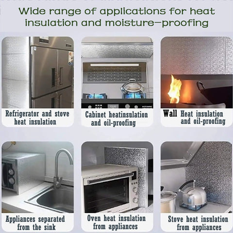 Multiple uses of Pro Grade Magnetic Heat Shield Board For Gas And Electric Stoves Ovens And Refrigerators shown in kitchen setting