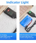 Universal RC Battery Charger Cable With SM 2 Pin Plug For 7.4V 2S LiPo Batteries showing indicator light status during charging
