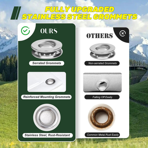 Comparison of serrated stainless steel grommets for Fireproof Golf Simulator Impact Screen With 3D Air Mesh Ultra Clear Projector Screen For Home Hitting Practice Grommet Holes And Bungee Cords Ready Safe Indoor Golf Training Screen