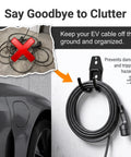 Heavy Duty EV Charger Wall Mount Cuts The Clutter And Secures Charging Cables For Totally Hassle Free Indoor Or Garage Storage Setup Iron J Hook Holder displaying a neatly organized EV cable on a wall hook.