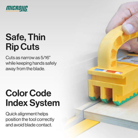 Heavy Duty Workhorse Push Block Compatible With Table Saws Routers Jointers And Band Saws Featuring Rock Solid Non Slip Grip To Completely Banish Kickback For Flawless Woodworking Projects Around The Home Shop 2 Pack in action for safe rip cuts.
