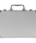 No Sweat Rolling Aluminum Toolbox With Handle Compact Storage Suitcase Heavy Duty Hard Shell Carry Case built for tools, front view.