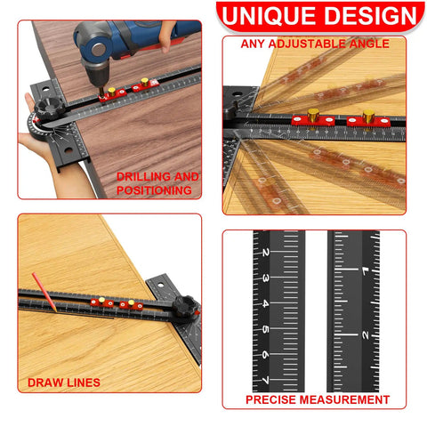 Dead Straight 29 Inch Framing Square, Rock Solid Aluminum T Square Ruler With Adjustable 15 To 165 Degree Bevel Gauge for layout and drilling.