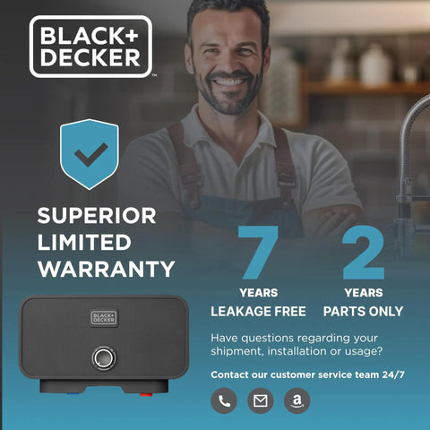 Image of Black and Decker Hot Water On Demand Tankless Electric Water Heater For One Sink 3.5 kW 120 V 0.5 GPM With Pressure Relief Device.