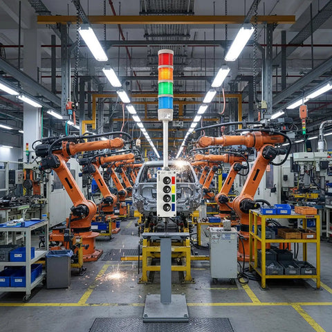 Slick Four Stack Led Andon Tower Light For Busy Factory Floors And Production Lines With Bright Status Alerts And Dead Reliable Performance For Tough Workshop Rigs