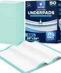 Ultra Heavy Duty Disposable Adult Incontinence Bed Pads Boss Level Super Absorbent Waterproof Mattress Protectors 36X36 Inch Extra Large Protective Liners 50 Pack with leak-seal technology.