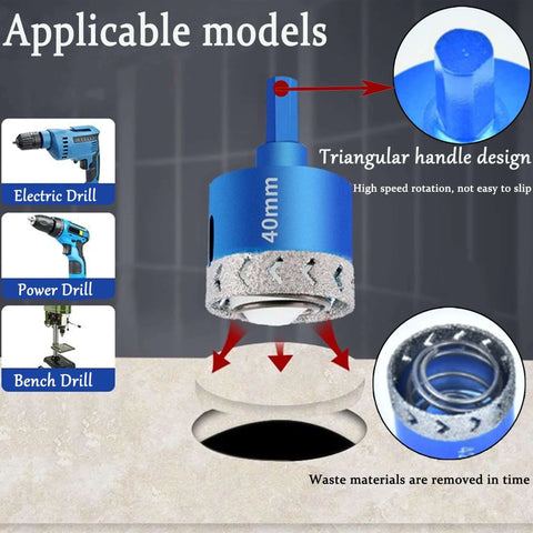 Blue XIANFENGHU diamond hole saw bit, 40mm, with diamond-grit rim and drill shank, designed for tile/stone drilling.