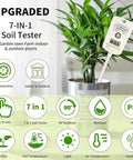 7 In 1 Soil Test Kit For Home Gardeners And Lawn Care With Moisture, pH, Temperature, Sunlight, Humidity And Fertility Meter, Built In 1.6 Inch Sensor, One Button Mode Switch For Easy Indoor Outdoor Plant Diagnostics. in potted plant
