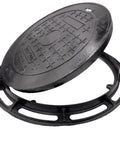 Heavy-Duty 16 Inch Cast Iron Manhole Cover And Frame For 15 Inch Corrugated Pipe, 28100 Lbs Rated Driveway Septic Tank Lid With Base.